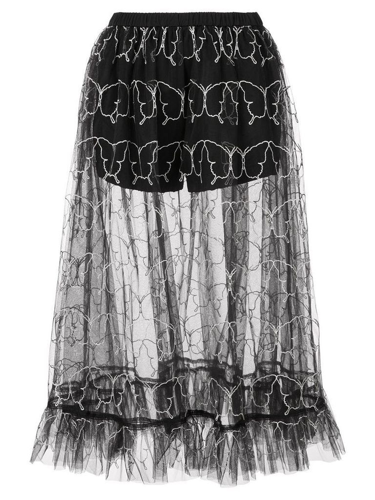 Sandy Liang butterfly embroidery tulle skirt - Black