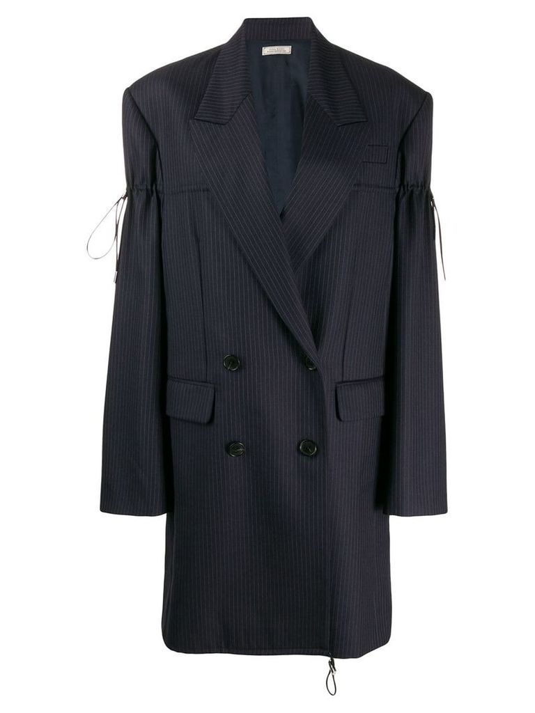 Nina Ricci pinstripe drawstring toggle blazer coat - Blue