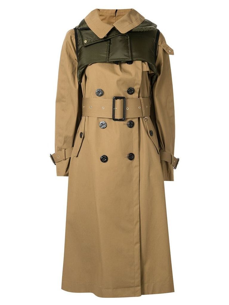 Sacai padded trench coat - Brown