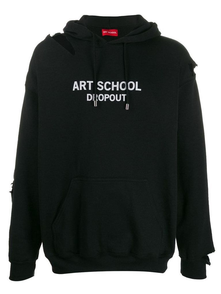 Art School logo print distressed hoodie - Black