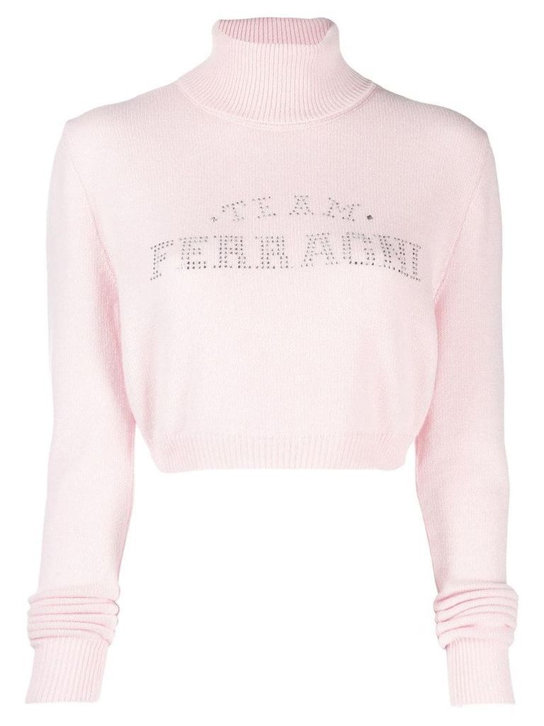 Chiara Ferragni knit rhinestone logo cropped sweater - PINK