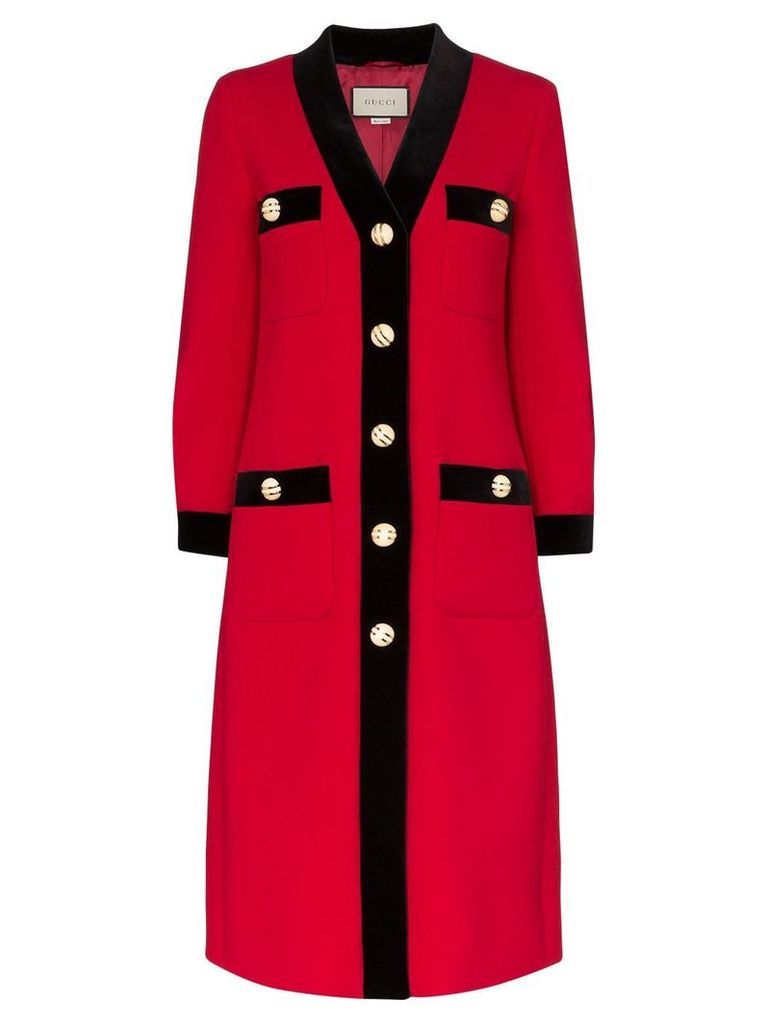 Gucci velvet trim single-breasted coat - Red
