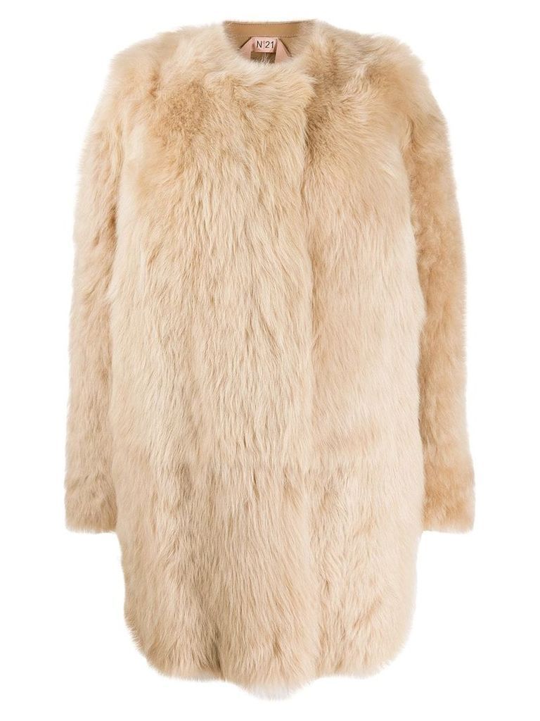 Nº21 single breasted fur coat - Neutrals