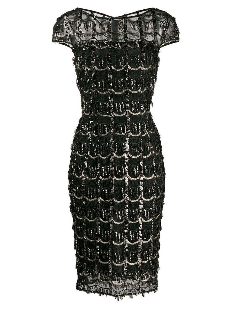 Talbot Runhof sequin fringe detail dress - Black