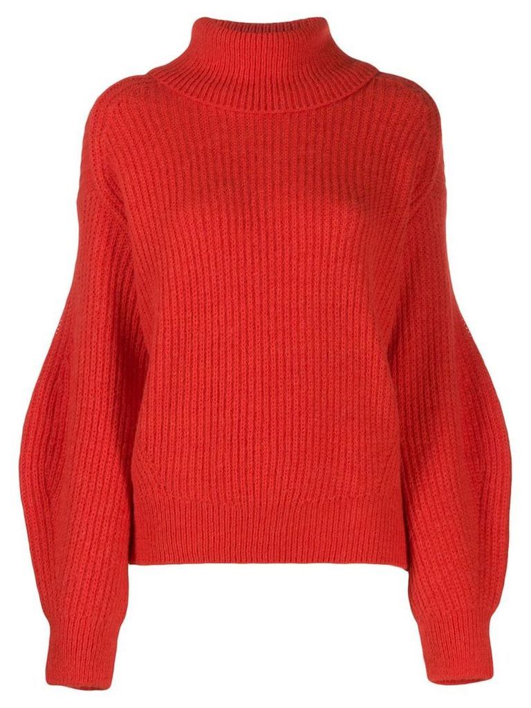 Closed oversized ribbed jumper - Red