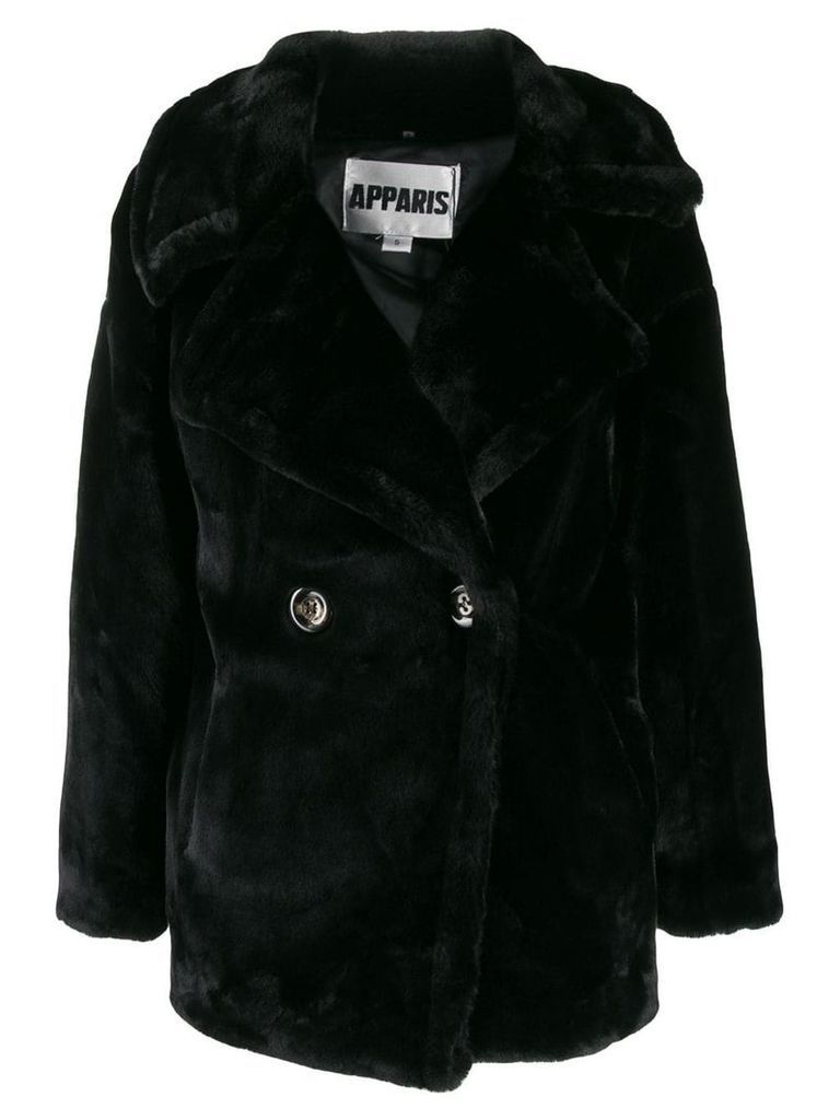 Apparis double-breasted faux-fur coat - Black