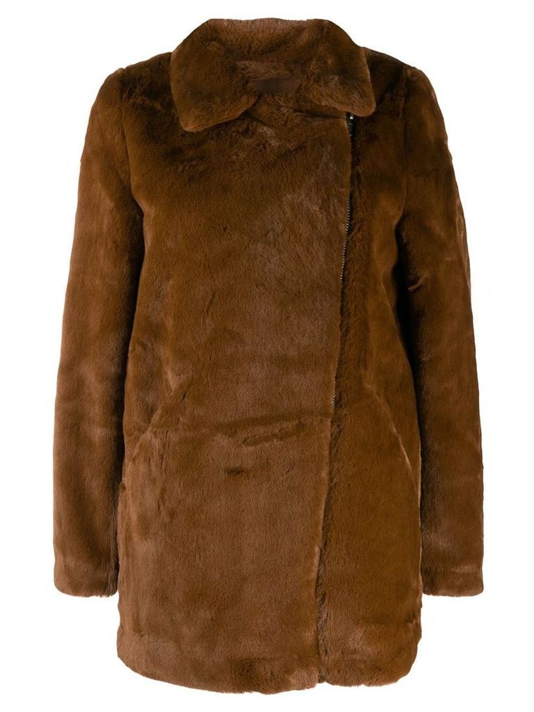 Apparis faux-fur zip-up coat - Brown