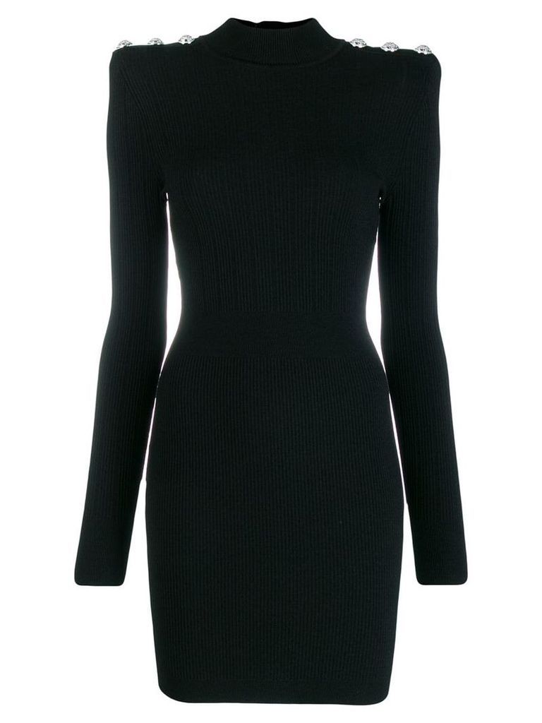 Balmain square-shoulder ribbed dress - Black