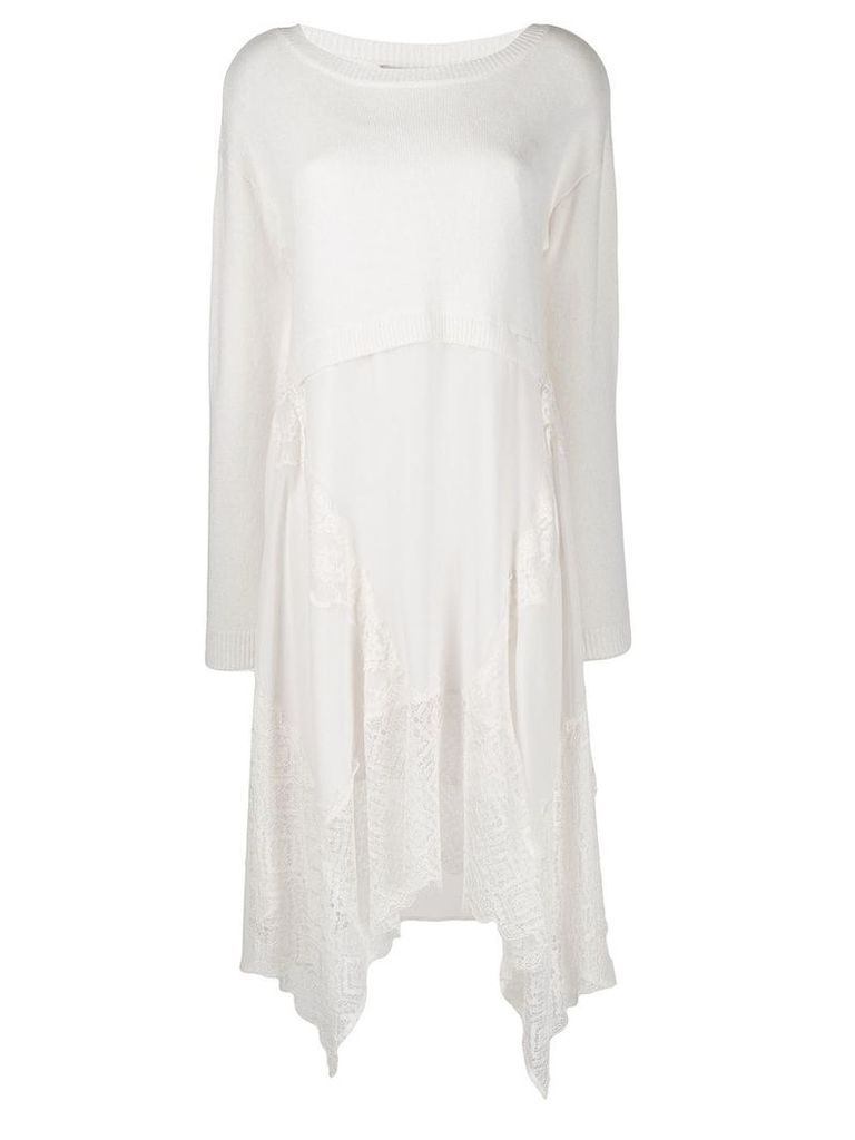 Twin-Set lace trimmed sweater dress - White