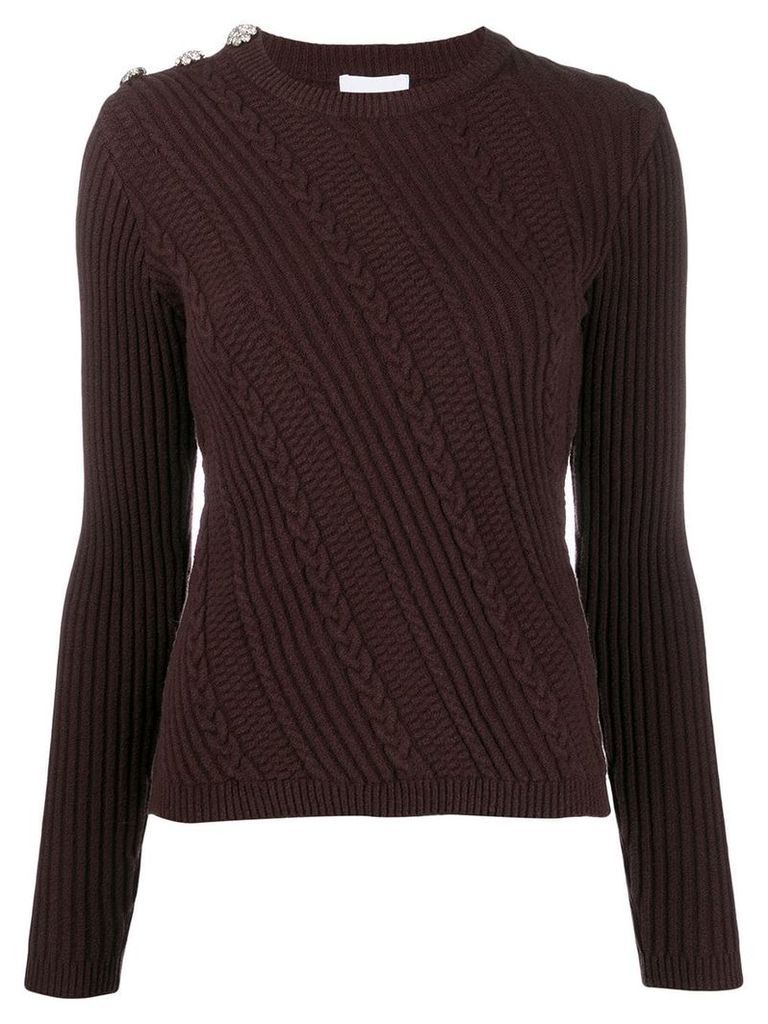 GANNI slim fit cable knit jumper - Brown