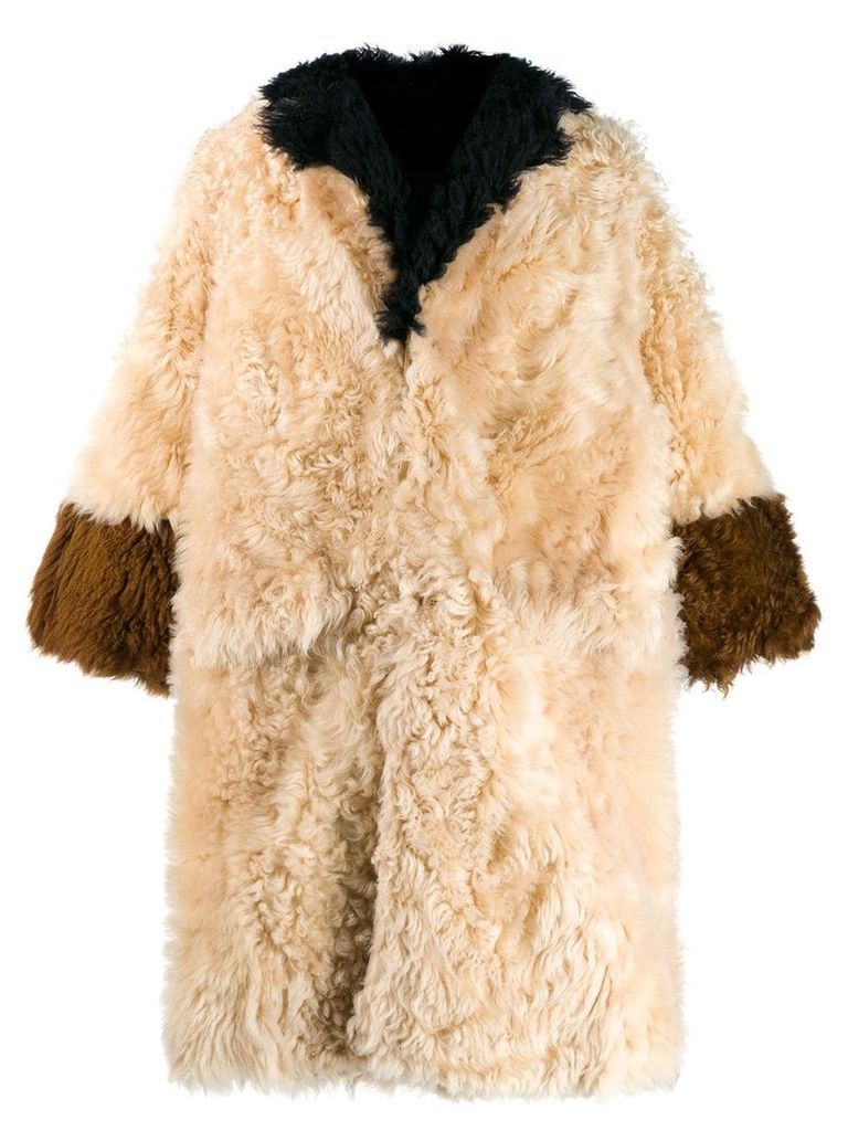 Marni panelled fur coat - NEUTRALS