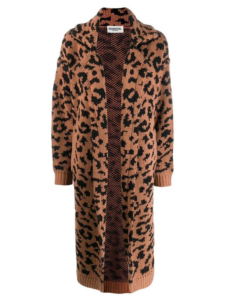 Essentiel Antwerp leopard-print knitted coat - Black