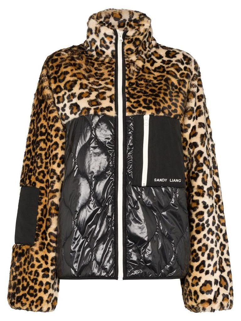 Sandy Liang Dean leopard-print panel jacket - Brown