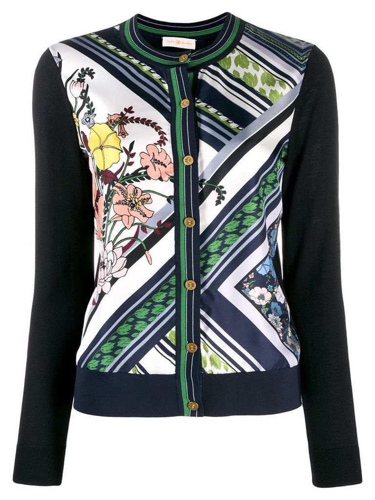 Tory Burch printed panelled cardigan - Blue
