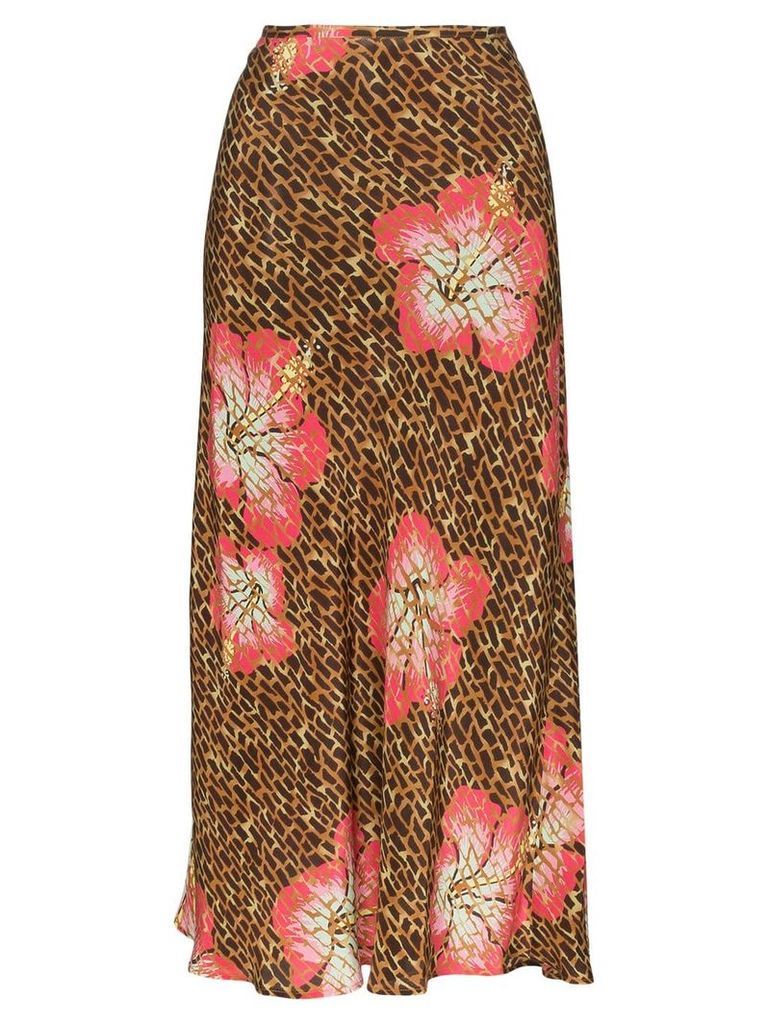 Rixo Kelly animal floral print midi-skirt - Brown