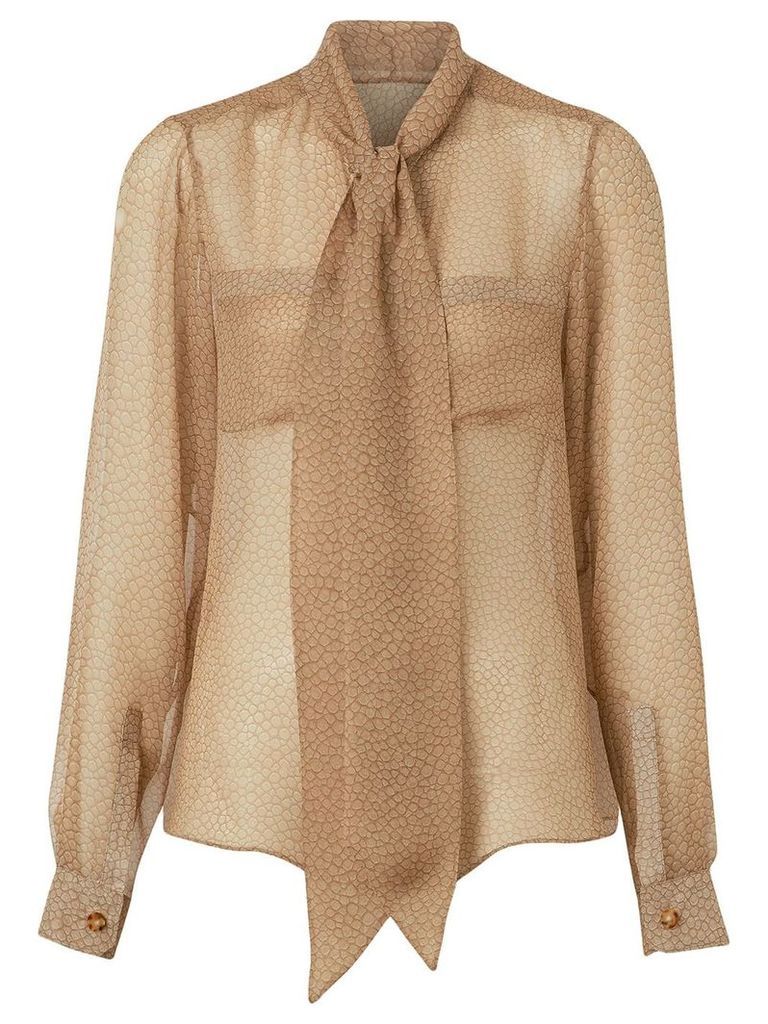 Burberry Fish-scale Print Silk Oversized Pussy-bow Blouse - NEUTRALS