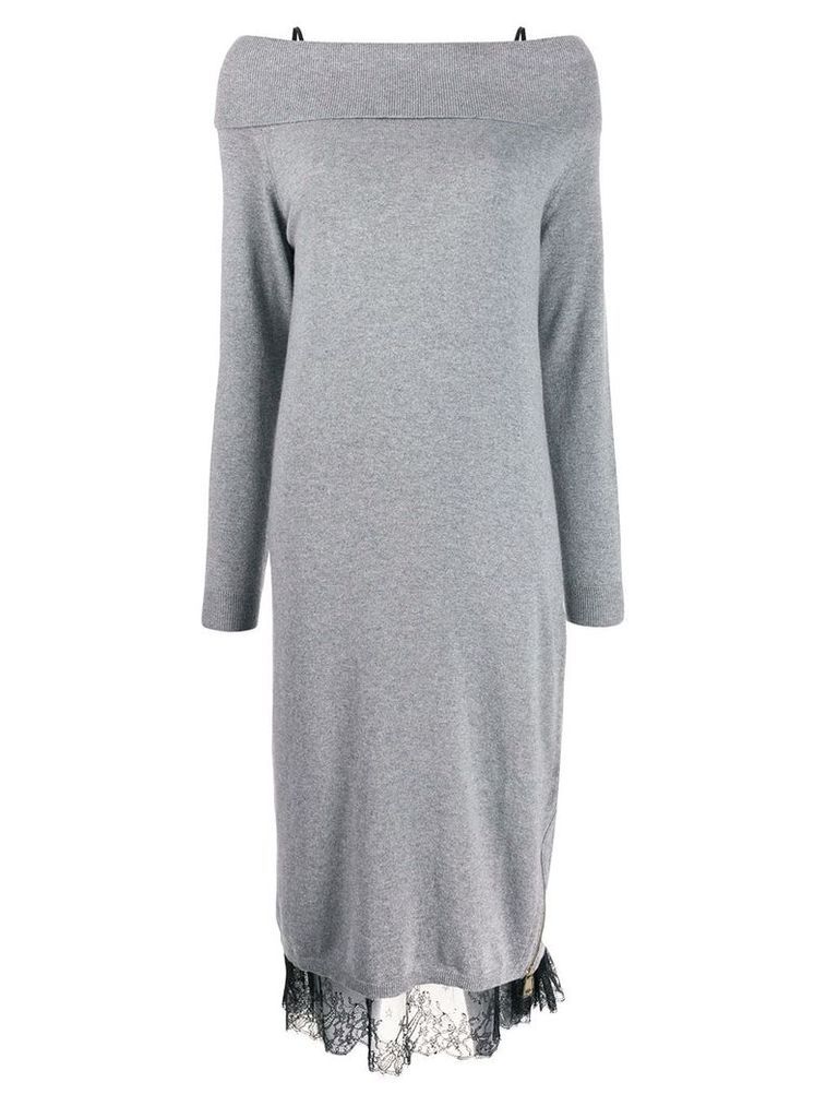 Twin-Set off the shoulder knit and lace dress - Grey