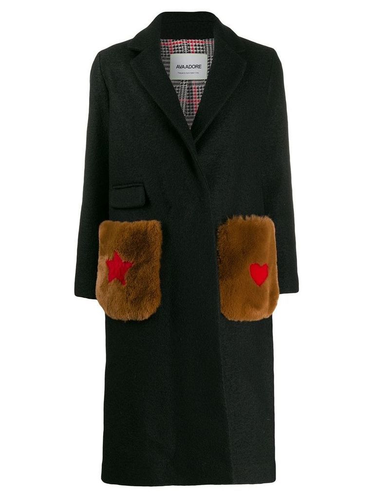 Ava Adore contrast-pocket coat - Black