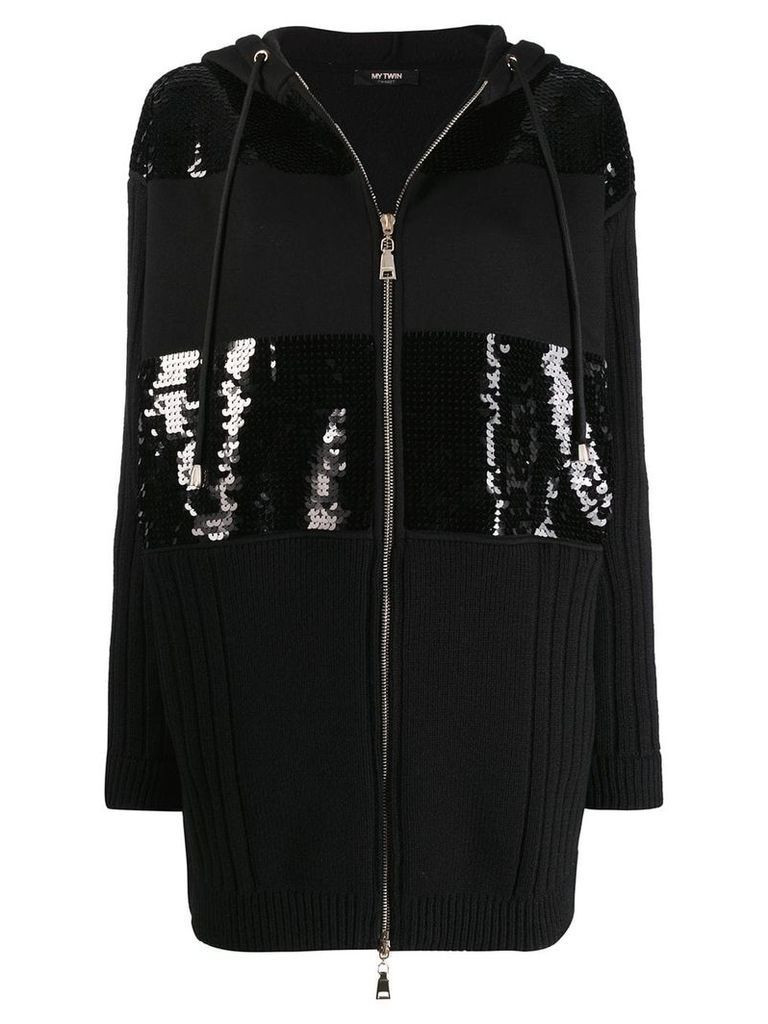 Twin-Set sequin hooded coat - Black