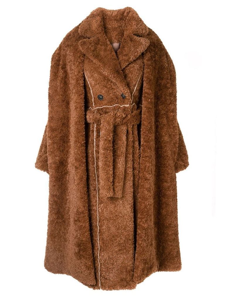 Ruban layered faux-fur coat - Brown