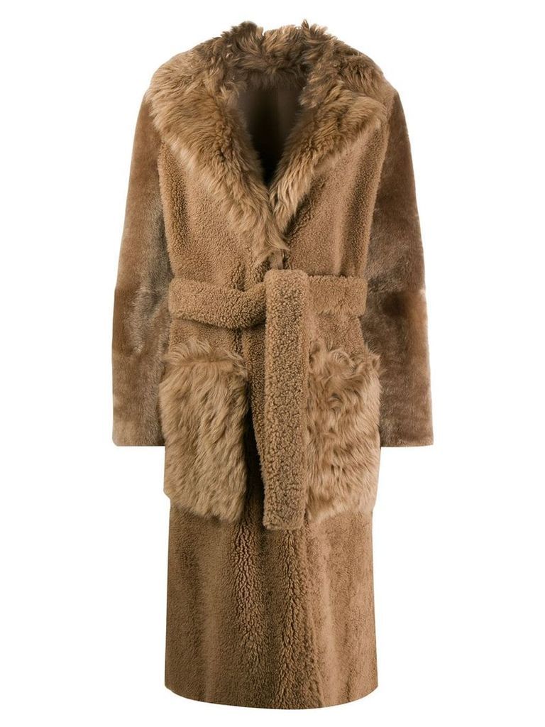 Yves Salomon belted shearling coat - Brown