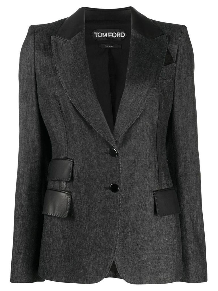 Tom Ford leather detail structured blazer - Black