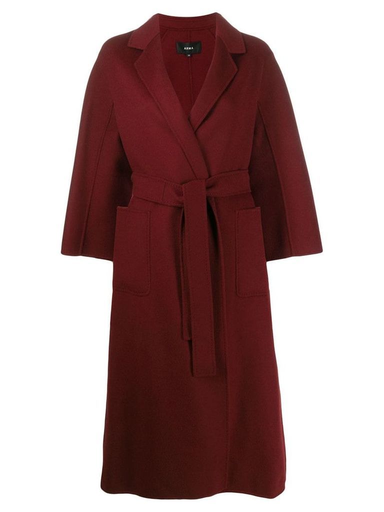 Arma wool belted wrap coat - Red