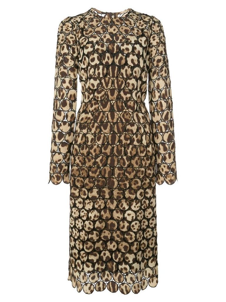 Dolce & Gabbana embroidered leopard print dress - Brown