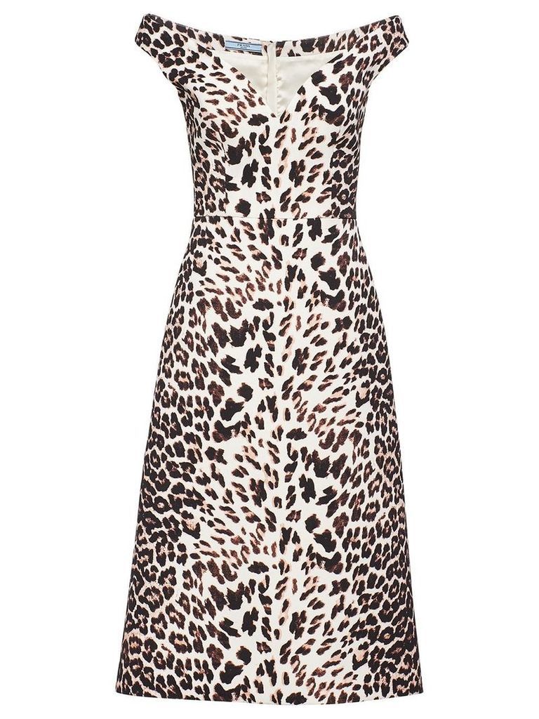 Prada leopard-print cady dress - Brown