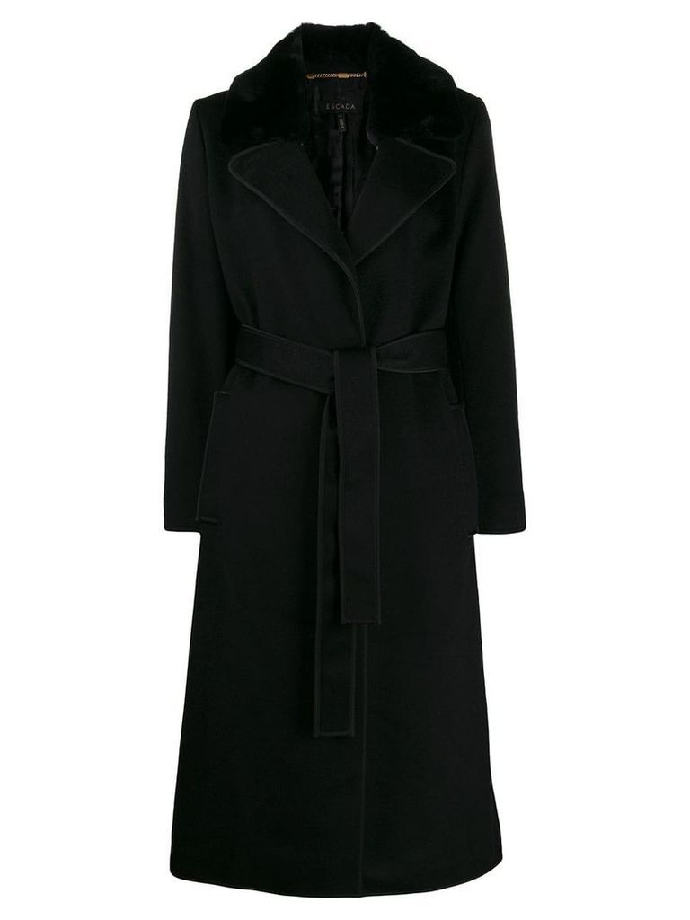 Escada belted long-length coat - Black
