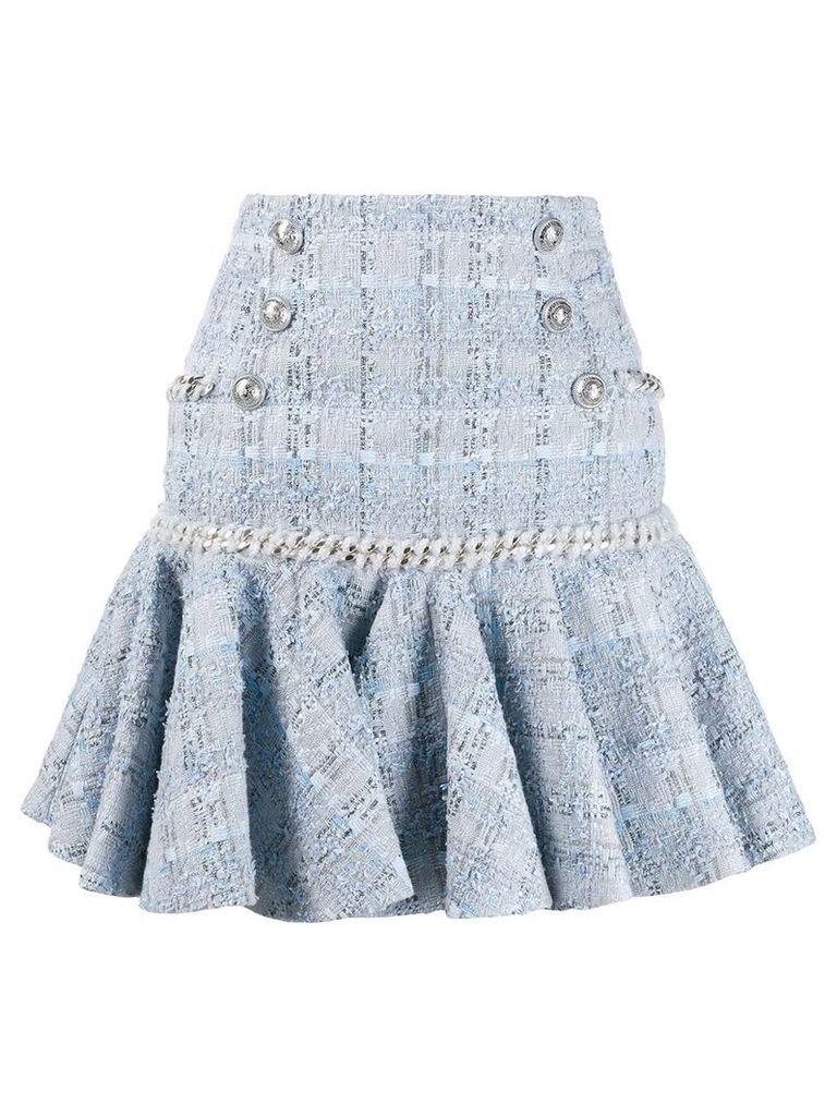 Balmain flounced tweed skirt - Blue