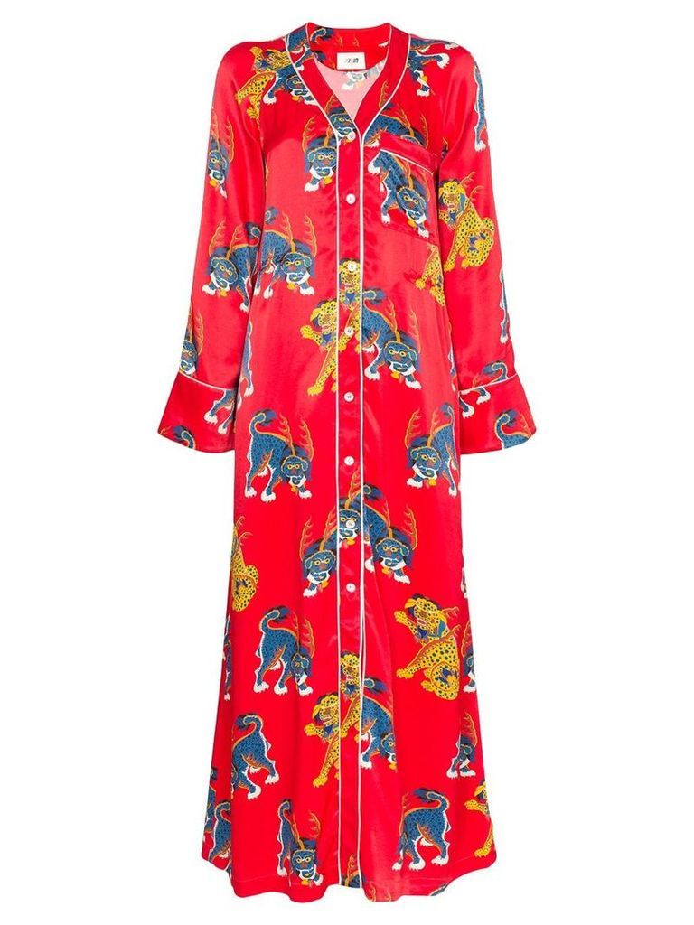 Kirin Haetae print pyjama dress - Red