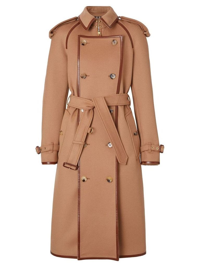 Burberry Button Panel Detail Wool Cashmere Trench Coat - Brown