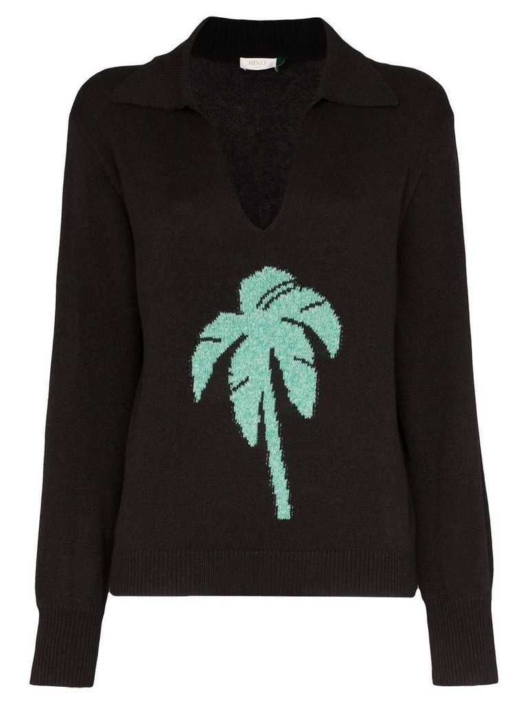 Rixo palm tree intarsia knit jumper - Black