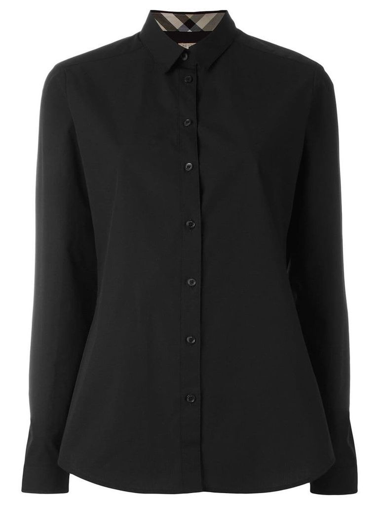 Burberry Check Detail Stretch-cotton Shirt - Black