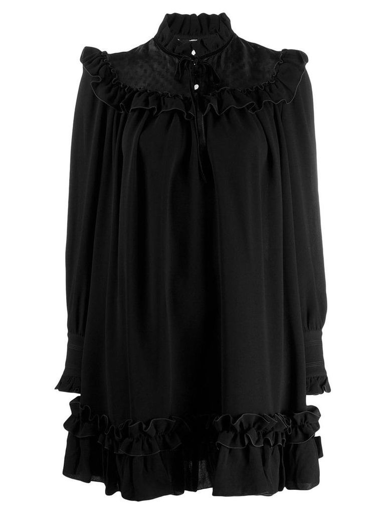 Marc Jacobs embroidered ruffle trim dress - Black