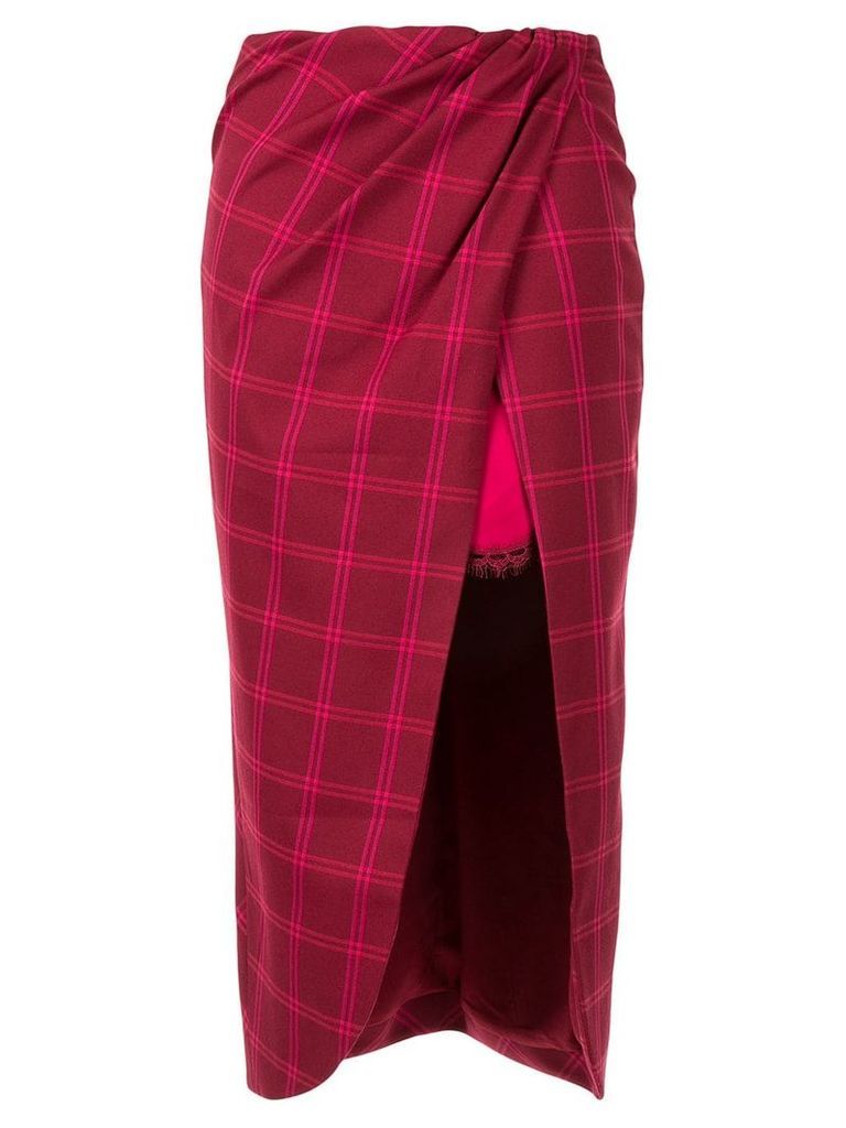 Jonathan Simkhai windowpane front slit skirt - Red