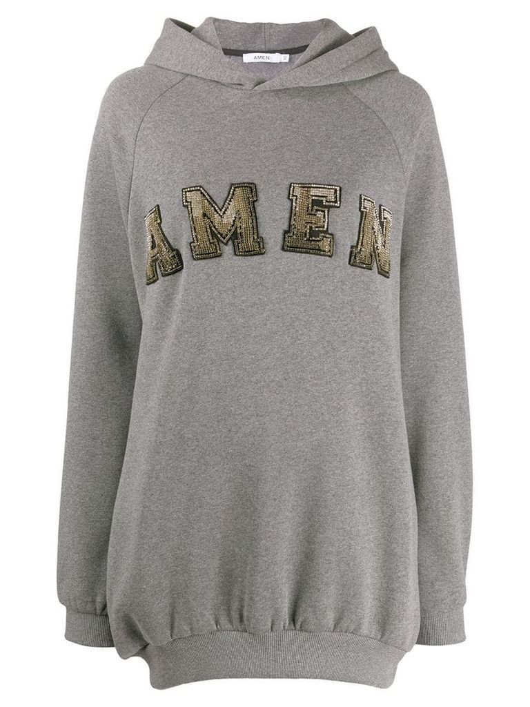 Amen embellished logo hoodie - Grey