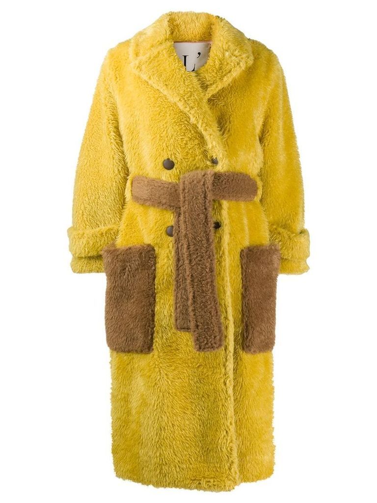 L'Autre Chose belted faux-fur coat - Yellow