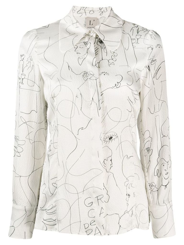 L'Autre Chose graphic printed silk blouse - White
