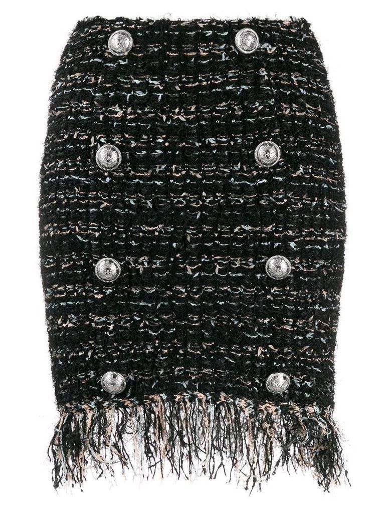 Balmain tweed button-embellished skirt - Black