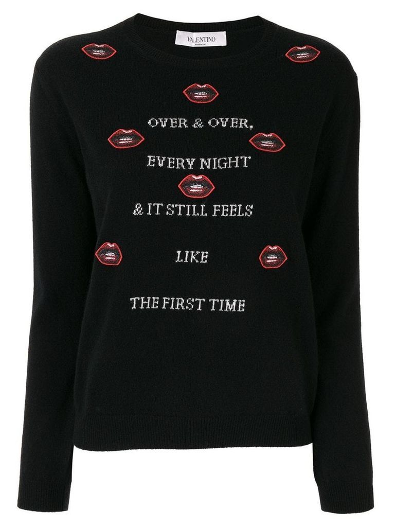 Valentino embroidered lips slogan jumper - Black