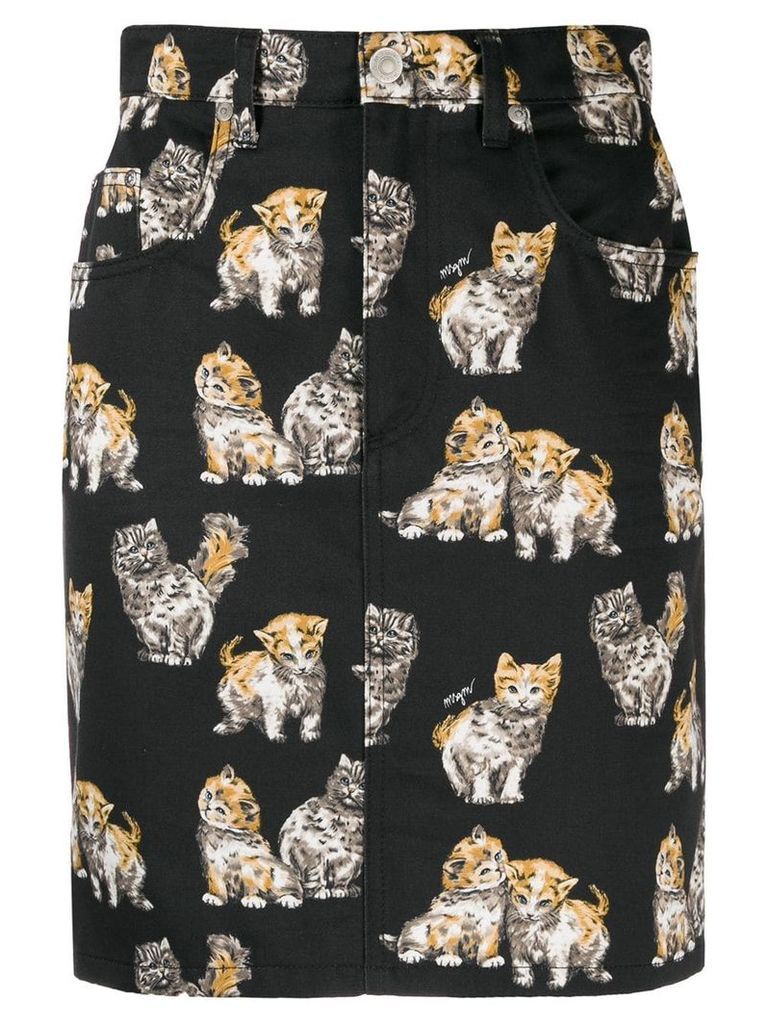 MSGM kitten pattern denim skirt - Black