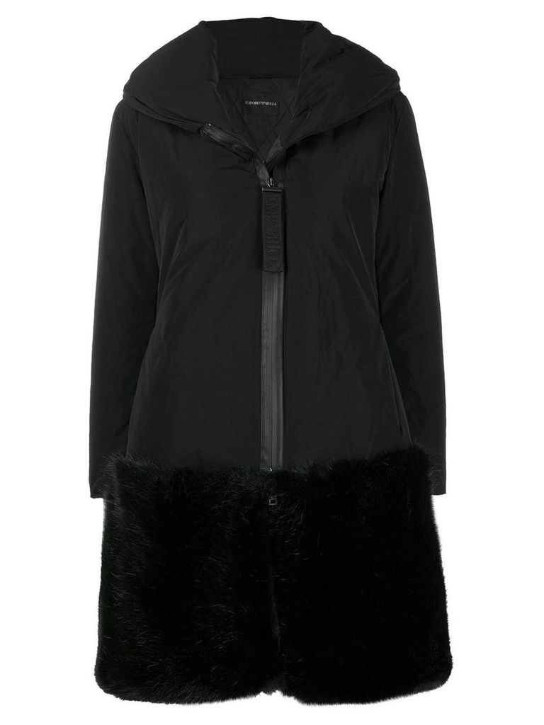 Emporio Armani faux fur hem shell coat - Black