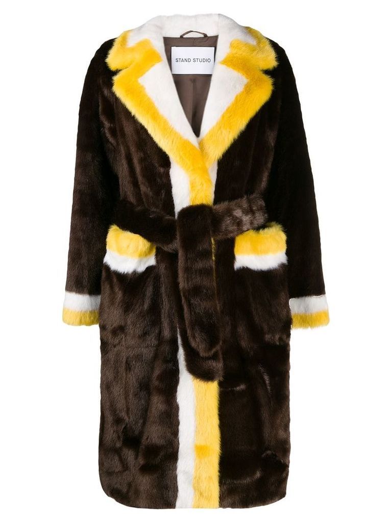 Stand Studio fur colour-block coat - Brown