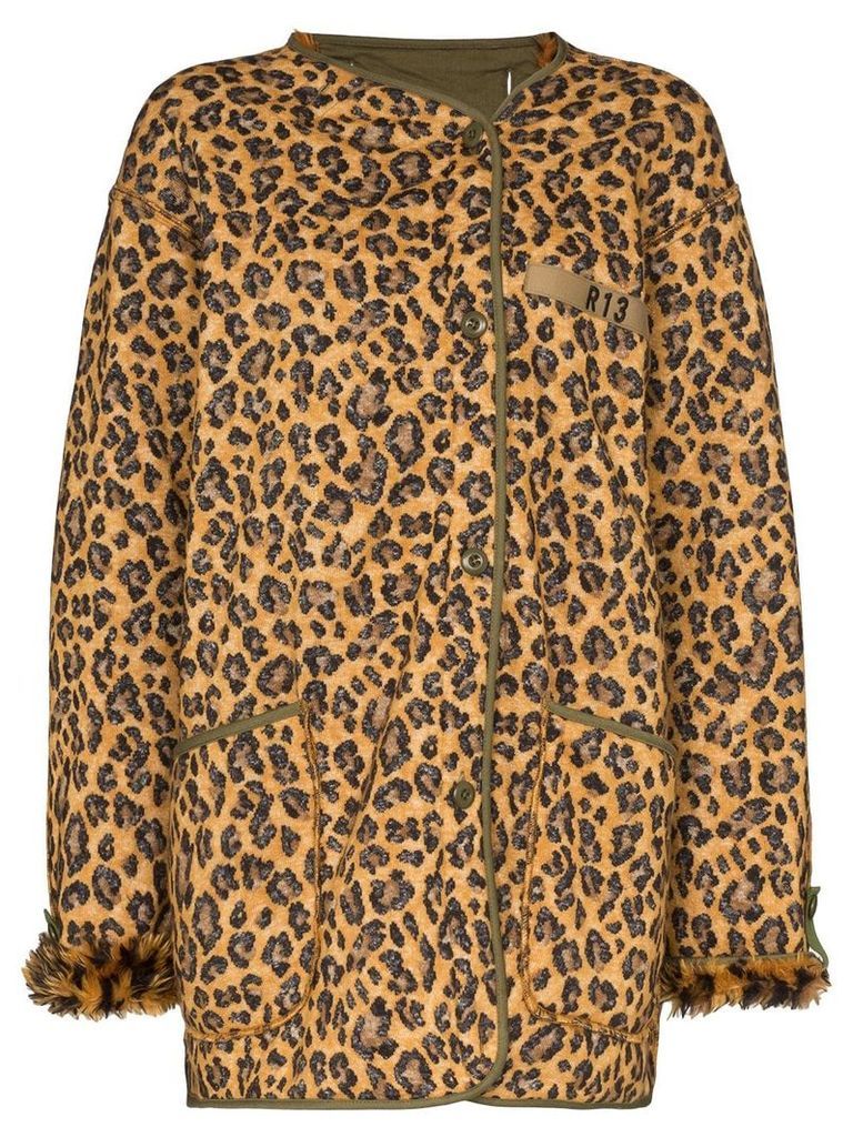 R13 leopard print double-breasted coat - Black