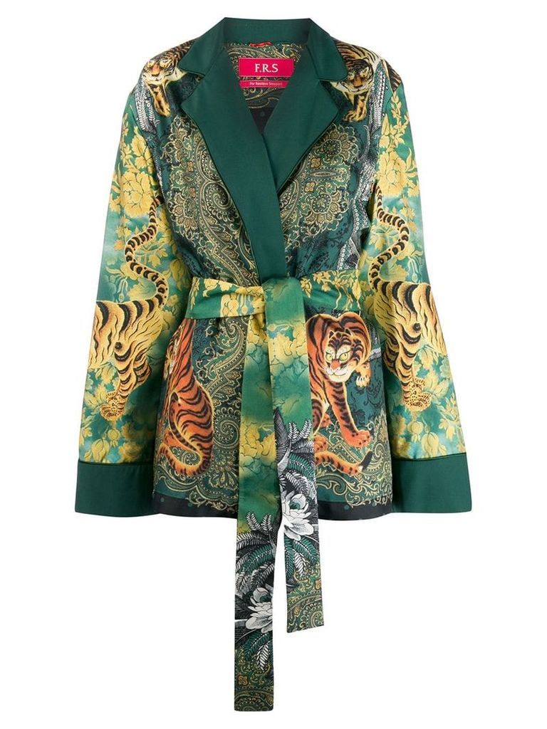 F.R.S For Restless Sleepers tiger print belted blazer - Green