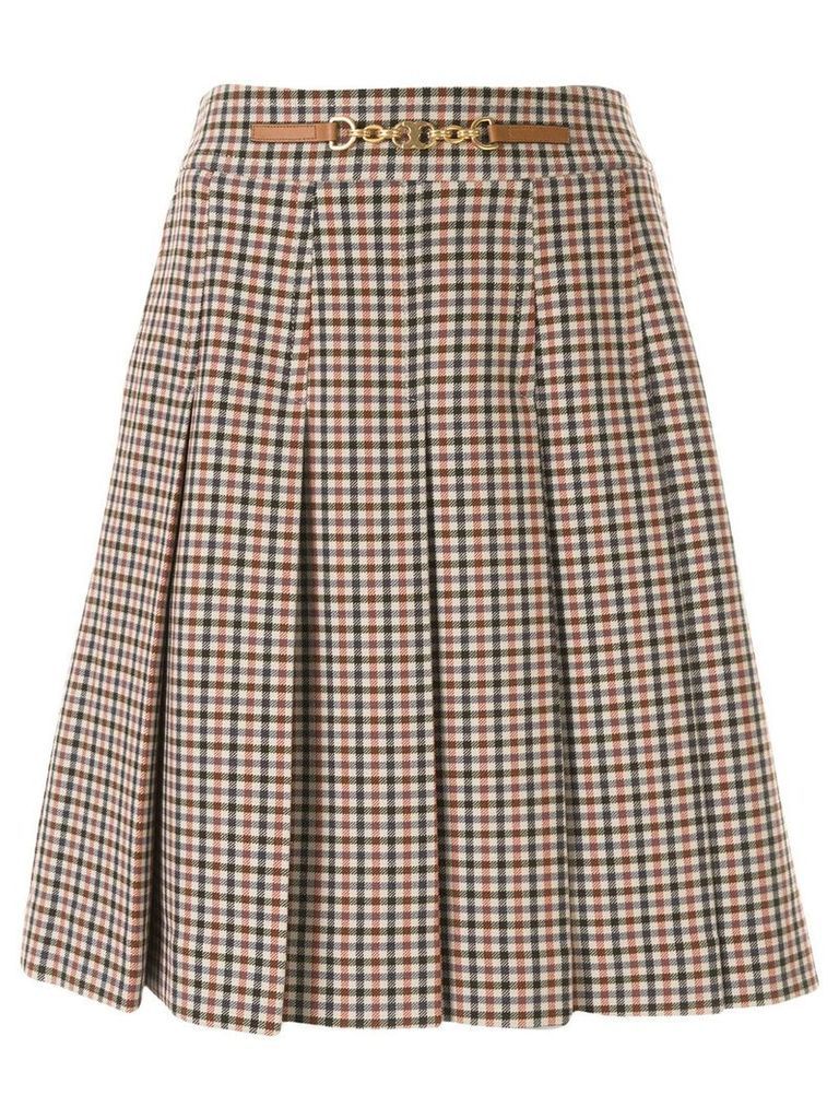 Tory Burch pleated gingham skirt - Brown