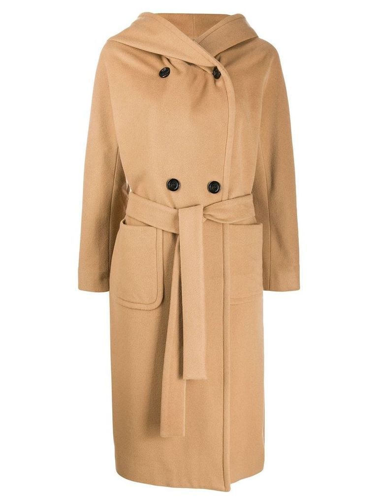 Paltò hooded double breasted coat - Brown