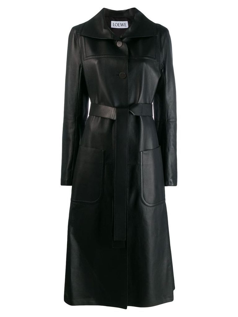 Loewe leather belted long coat - Black